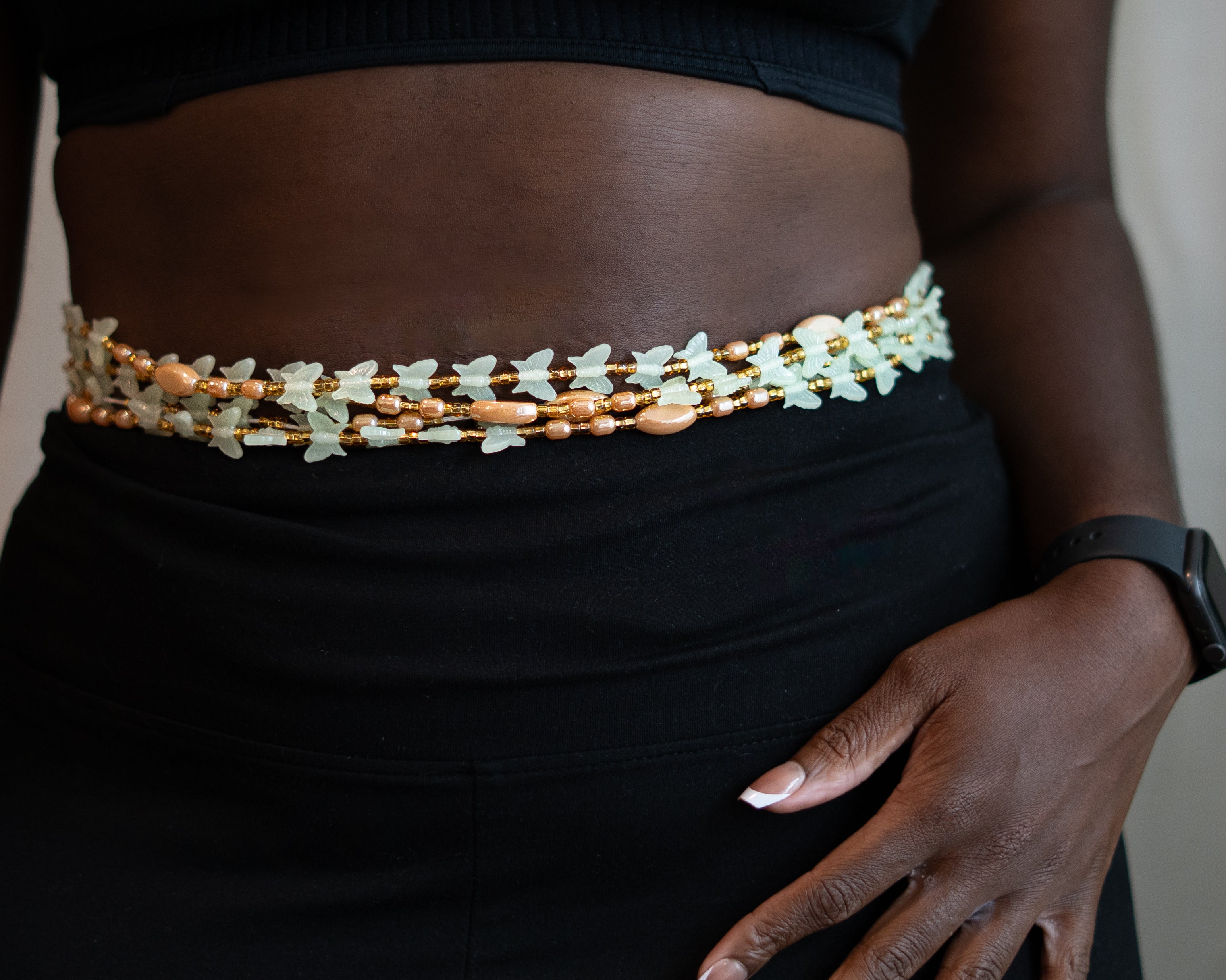 Glow-in-the-Dark Butterfly and Gold Waistbeads Glow-in-the-Dark Butterfly and Gold Waistbeads