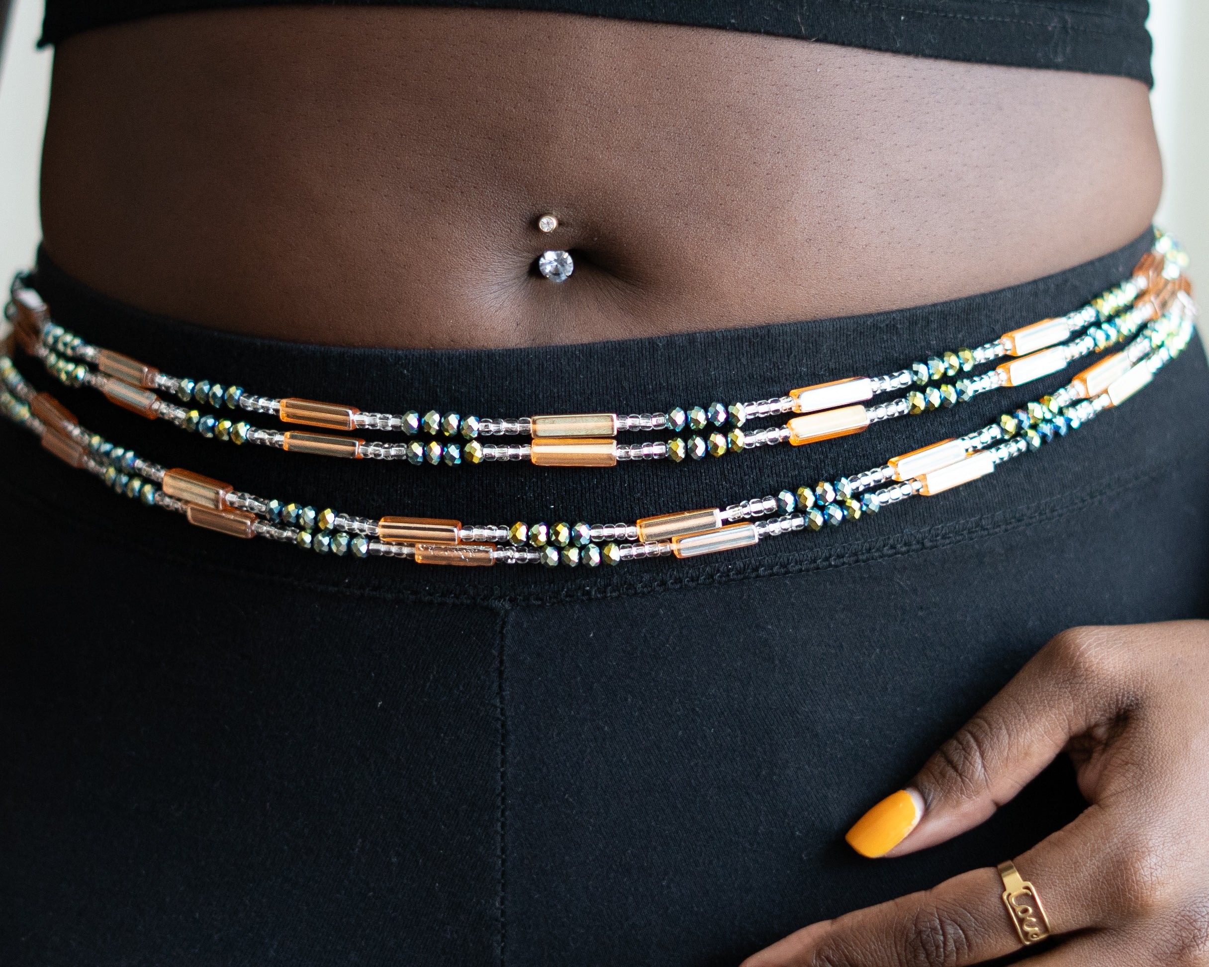 Sage Green, Beige, and Silver Waistbeads